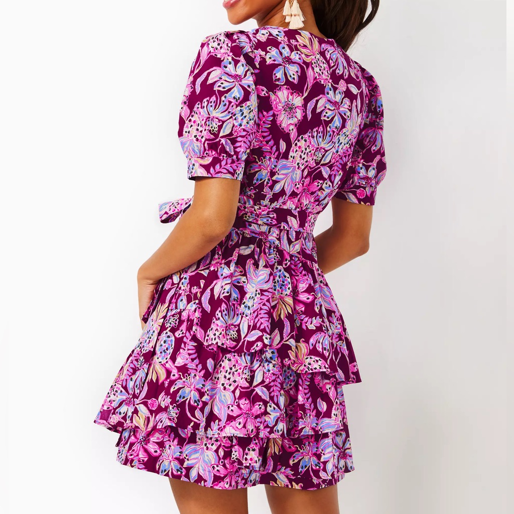 Nwt Lilly Pulitzer Alexandria Elbow Sleeve Cotton Wrap Dress Size 0